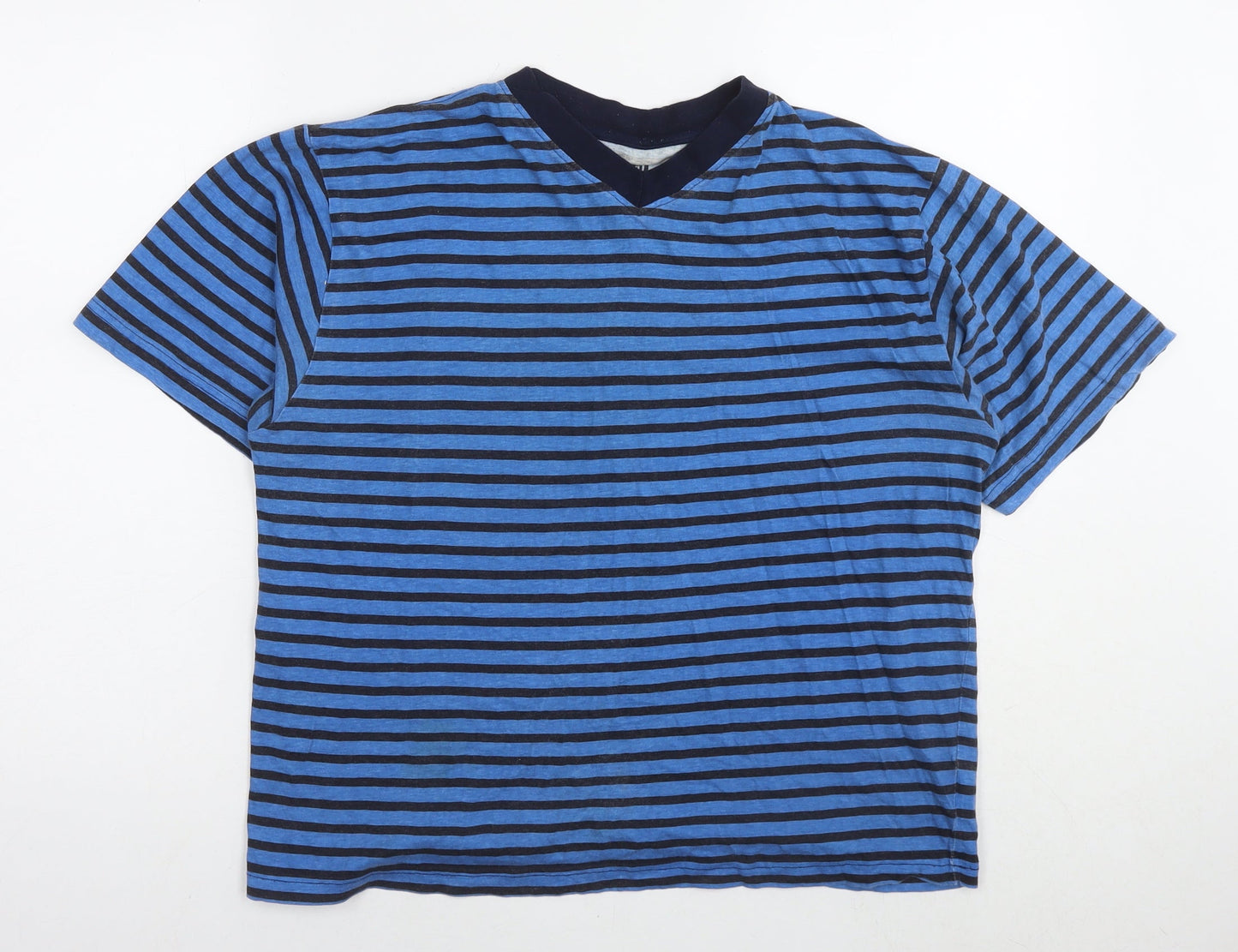 UrbanSpirit Mens Blue Striped Cotton T-Shirt Size M V-Neck
