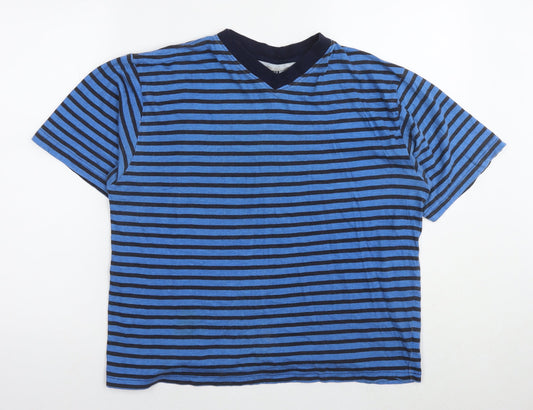 UrbanSpirit Mens Blue Striped Cotton T-Shirt Size M V-Neck
