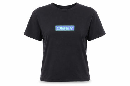OBEY Womens Black Cotton Basic T-Shirt Size M Round Neck - Logo