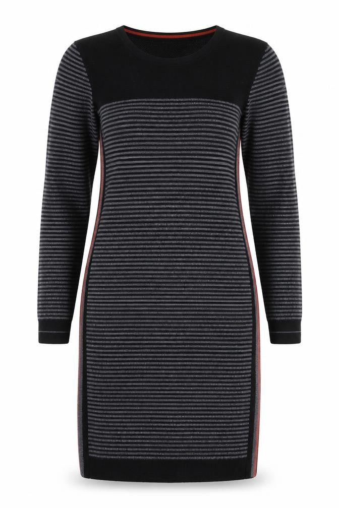 Clements Ribeiro Womens Grey Striped Polyester Jumper Dress Size L Round Neck Pullover