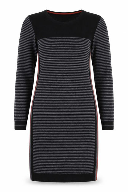 Clements Ribeiro Womens Grey Striped Polyester Jumper Dress Size L Round Neck Pullover
