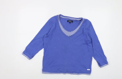 Maine Womens Blue Cotton Basic T-Shirt Size 12 Round Neck