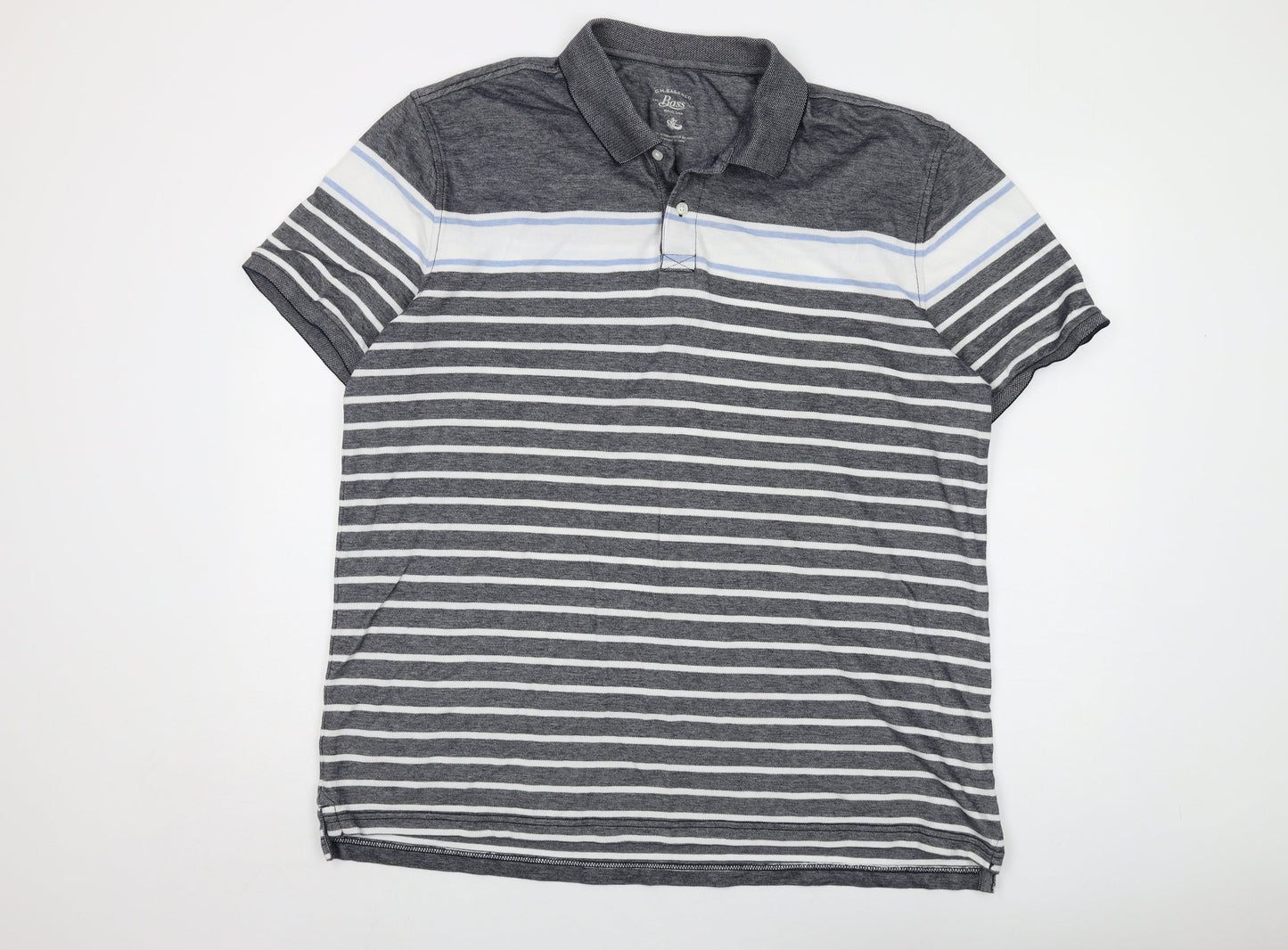Bass Mens Grey Striped Cotton Polo Size 2XL Collared Button