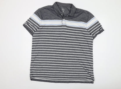 Bass Mens Grey Striped Cotton Polo Size 2XL Collared Button