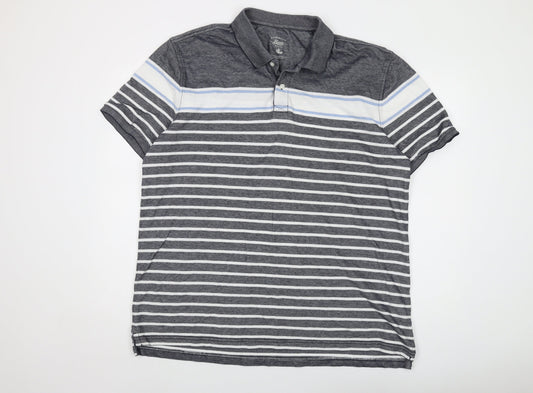 Bass Mens Grey Striped Cotton Polo Size 2XL Collared Button