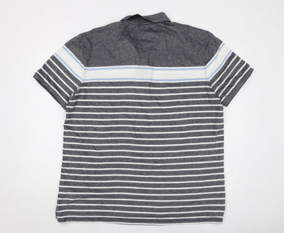 Bass Mens Grey Striped Cotton Polo Size 2XL Collared Button