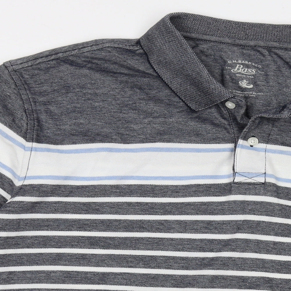 Bass Mens Grey Striped Cotton Polo Size 2XL Collared Button