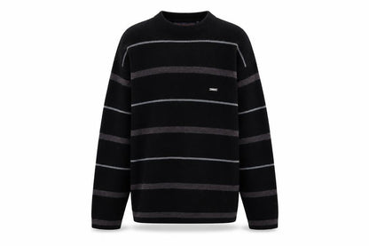 Matinee Mens Black Crew Neck Striped Acrylic Pullover Jumper Size M Long Sleeve