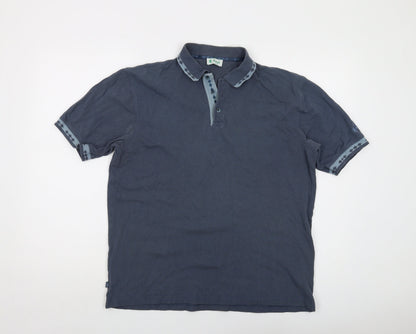 Pringle Mens Blue Cotton Polo Size M Collared Button