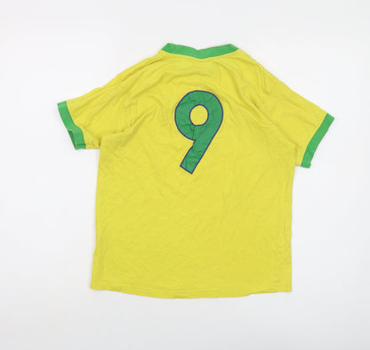 Brasi;l Womens Yellow Cotton Basic T-Shirt Size 10 Crew Neck