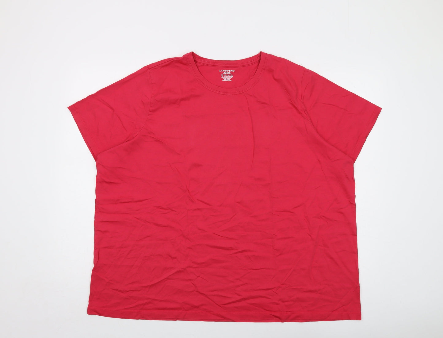 Lands' End Womens Pink Cotton Basic T-Shirt Size 24 Crew Neck