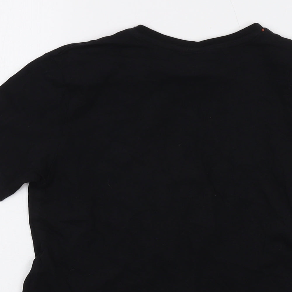 Brand and care label for Space Jam boys’ black cotton basic t-shirt, size 9-10, years crew neck pullover