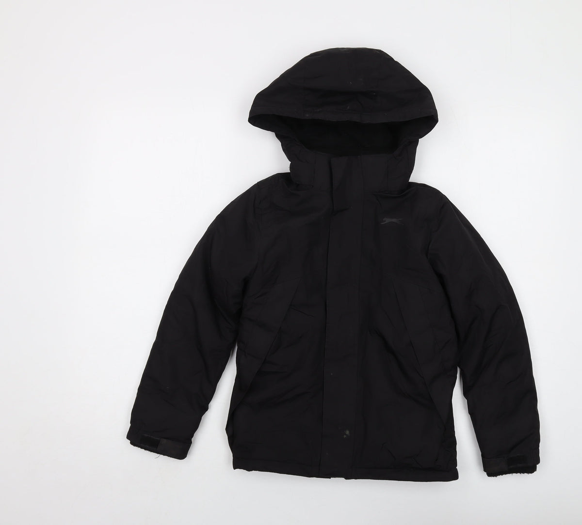Additional front view of Slazenger boys’ black jacket, size 7-8, years zip