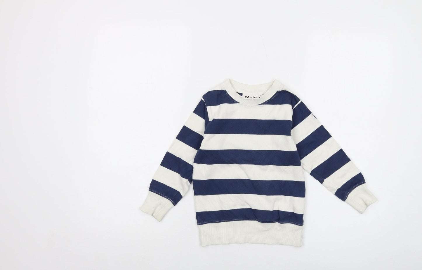 molo Boys Blue Striped Cotton Pullover Sweatshirt Size 4 Years Pullover