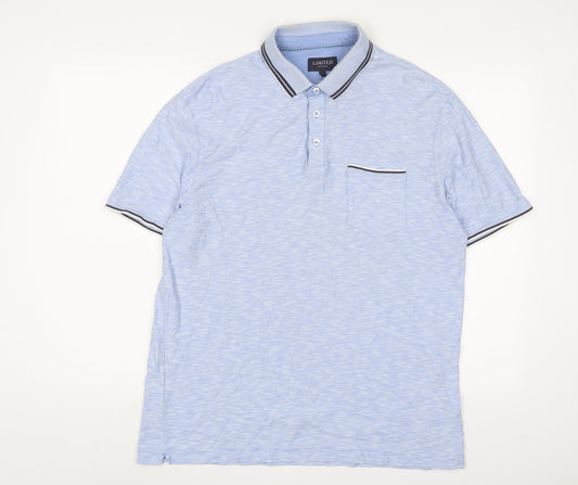 Marks and Spencer Mens Blue Cotton Polo Size L Collared Button