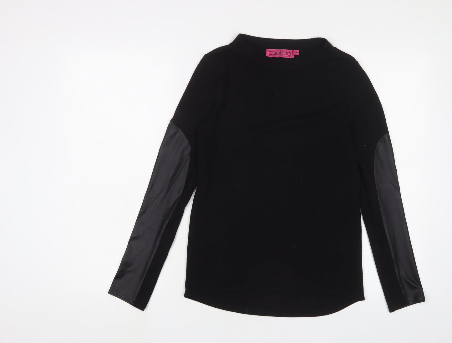 Boohoo Womens Black Polyester Basic T-Shirt Size 8 Crew Neck