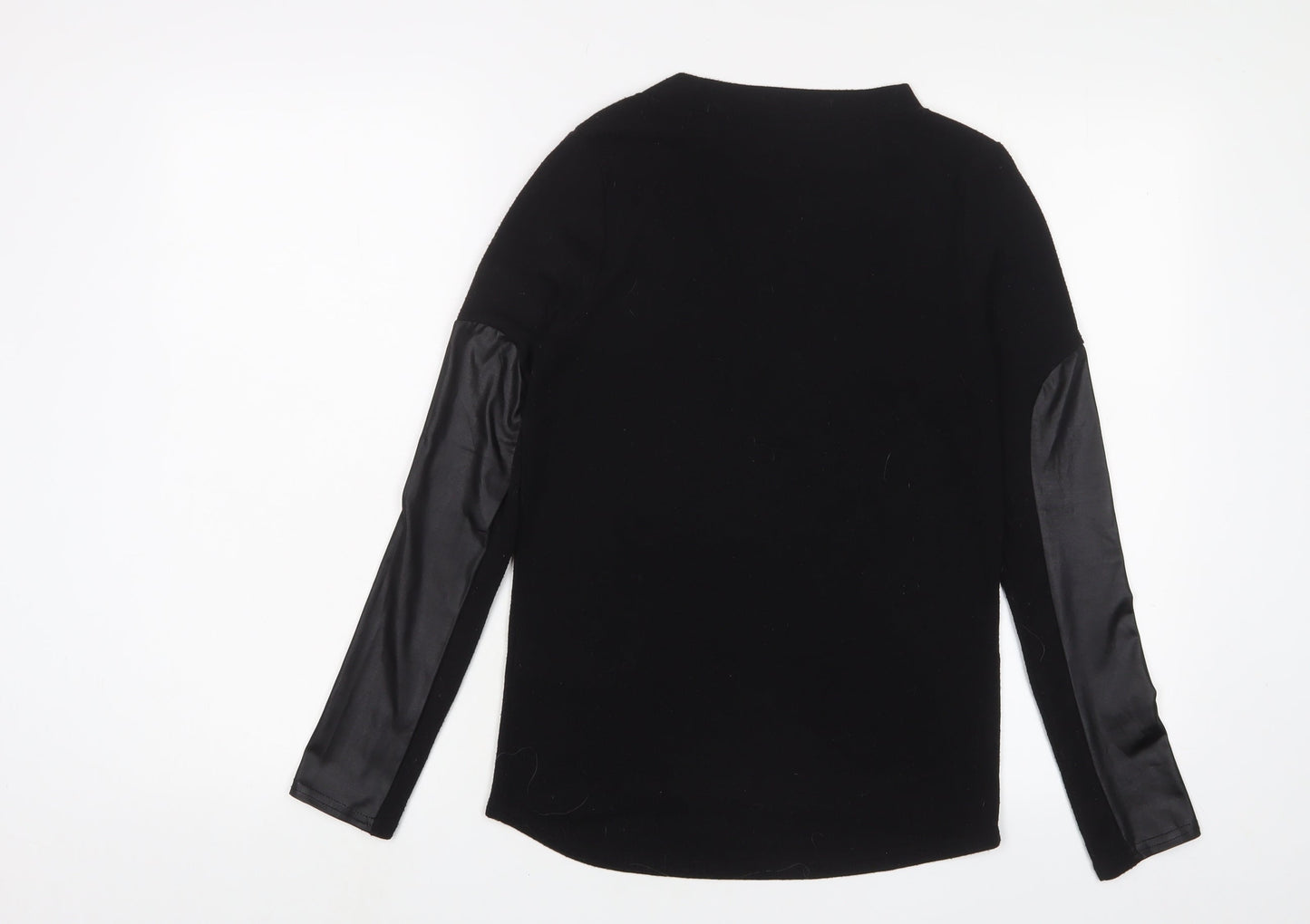 Boohoo Womens Black Polyester Basic T-Shirt Size 8 Crew Neck