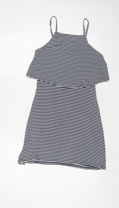 Miss Selfridge Womens Black Striped Viscose A-Line Size 10 Square Neck Pullover