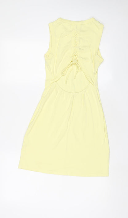 River Island Womens Yellow Cotton Bodycon Size 8 Crew Neck Pullover