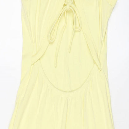 River Island Womens Yellow Cotton Bodycon Size 8 Crew Neck Pullover