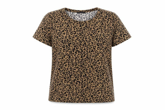 Marks & Spencer Womens Brown Animal Print Polyester Basic T-Shirt Size 8 Crew Neck