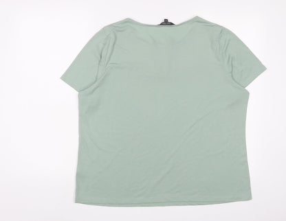 Bonmarché Womens Green Polyester Basic T-Shirt Size 18 V-Neck