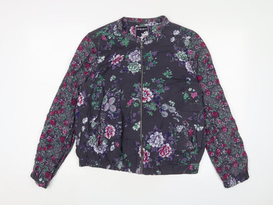 Indigo Womens Grey Floral Jacket Size 16 Zip