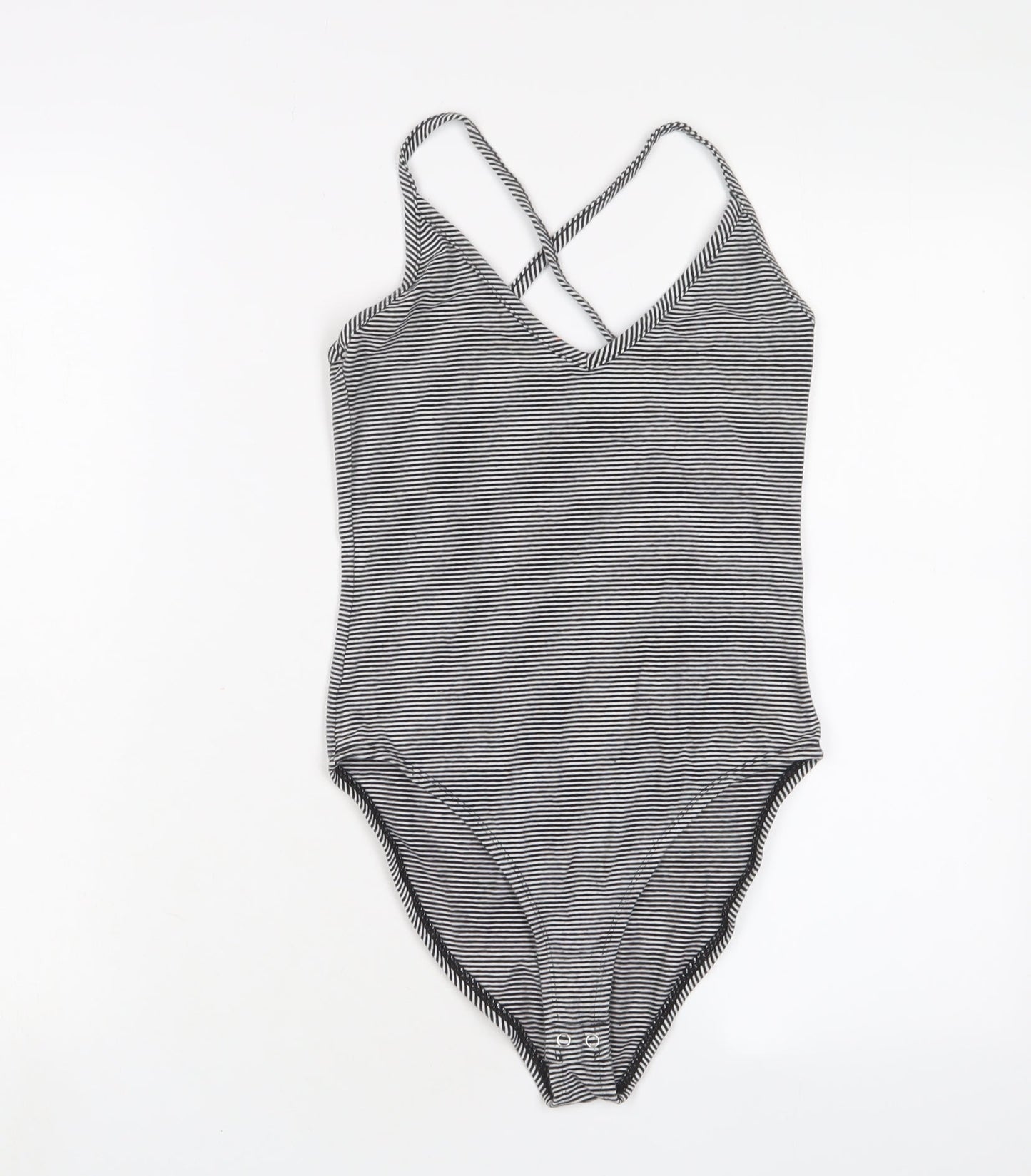 FOREVER 21 Womens White Striped Cotton Bodysuit One-Piece Size S Snap