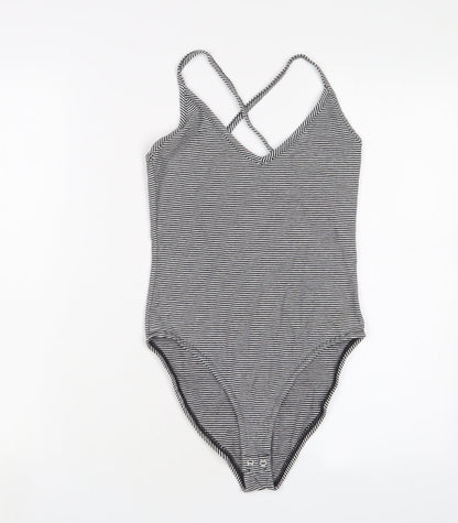 FOREVER 21 Womens White Striped Cotton Bodysuit One-Piece Size S Snap