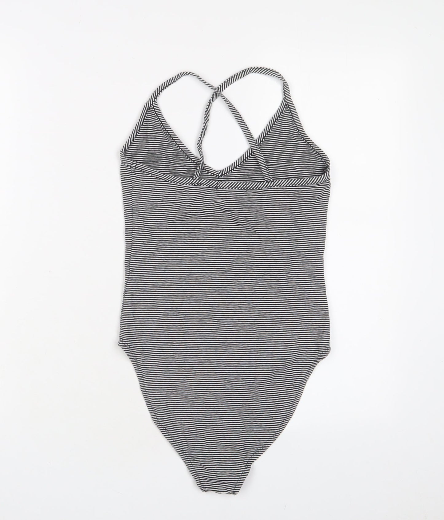 FOREVER 21 Womens White Striped Cotton Bodysuit One-Piece Size S Snap