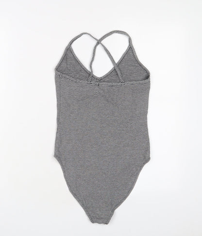 FOREVER 21 Womens White Striped Cotton Bodysuit One-Piece Size S Snap