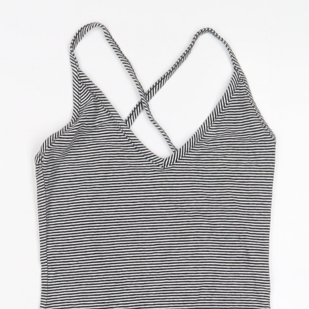 FOREVER 21 Womens White Striped Cotton Bodysuit One-Piece Size S Snap