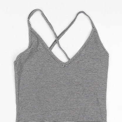 FOREVER 21 Womens White Striped Cotton Bodysuit One-Piece Size S Snap