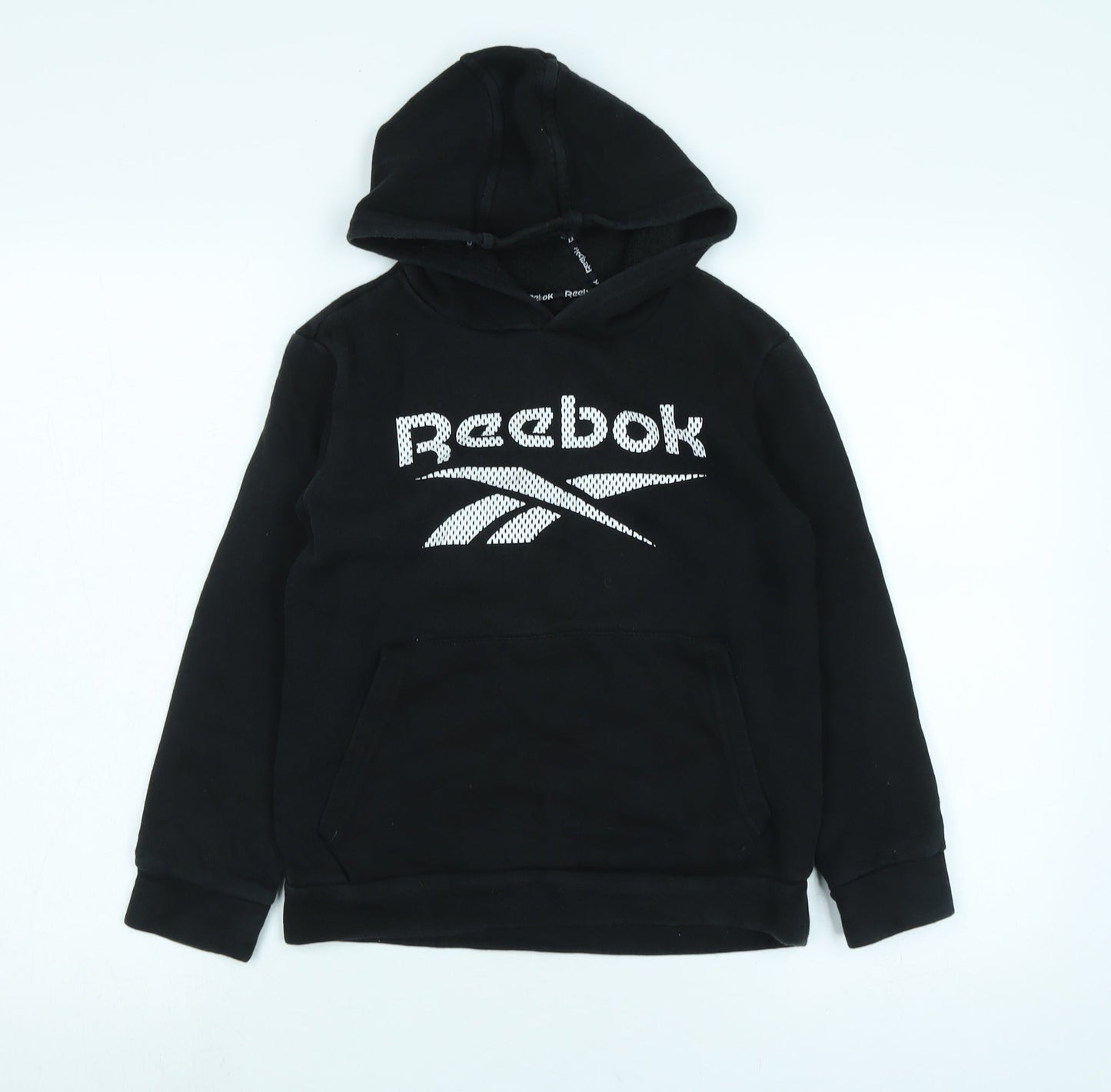 Reebok` Boys Black Polyester Pullover Hoodie Size 9-10 Years - Logo- Reebok