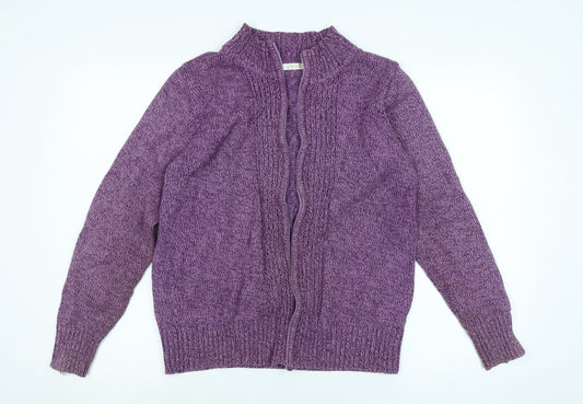 EWM Womens Purple Mock Neck Cotton Cardigan Jumper Size L - Logo