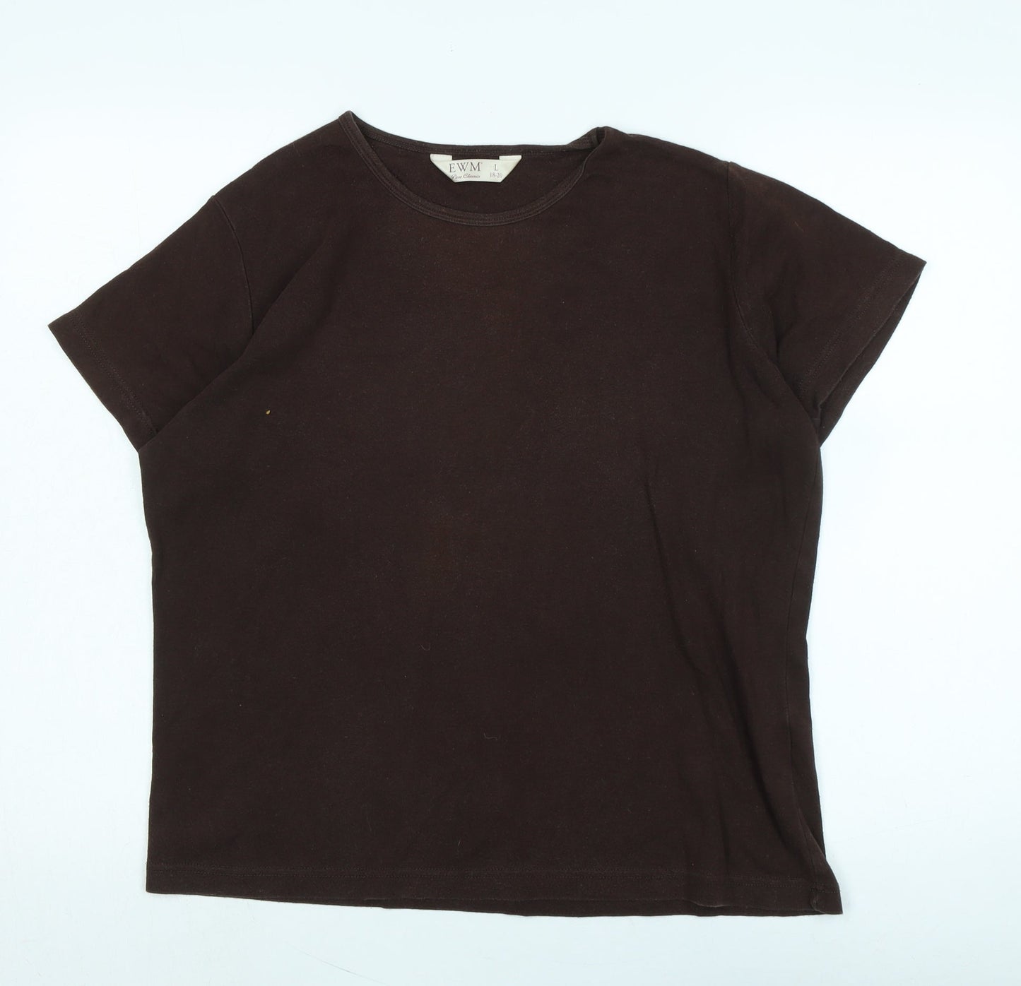 EWM Womens Brown Cotton Basic T-Shirt Size L Crew Neck - Logo