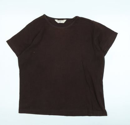 EWM Womens Brown Cotton Basic T-Shirt Size L Crew Neck - Logo