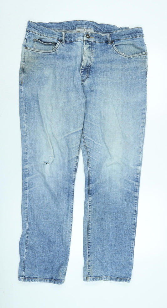 John Lewis Mens Blue Cotton Straight Jeans Size 34 in L30 in Regular Zip