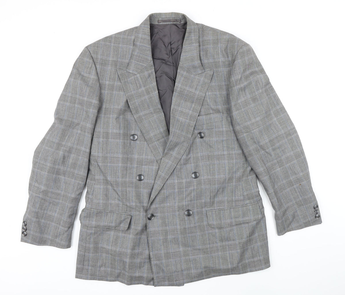 Additional front view of Van Gills men’s grey check wool jacket blazer, size 42, regular
