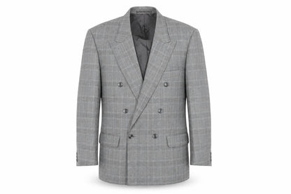 Front view of Van Gills men’s grey check wool jacket blazer, size 42, regular