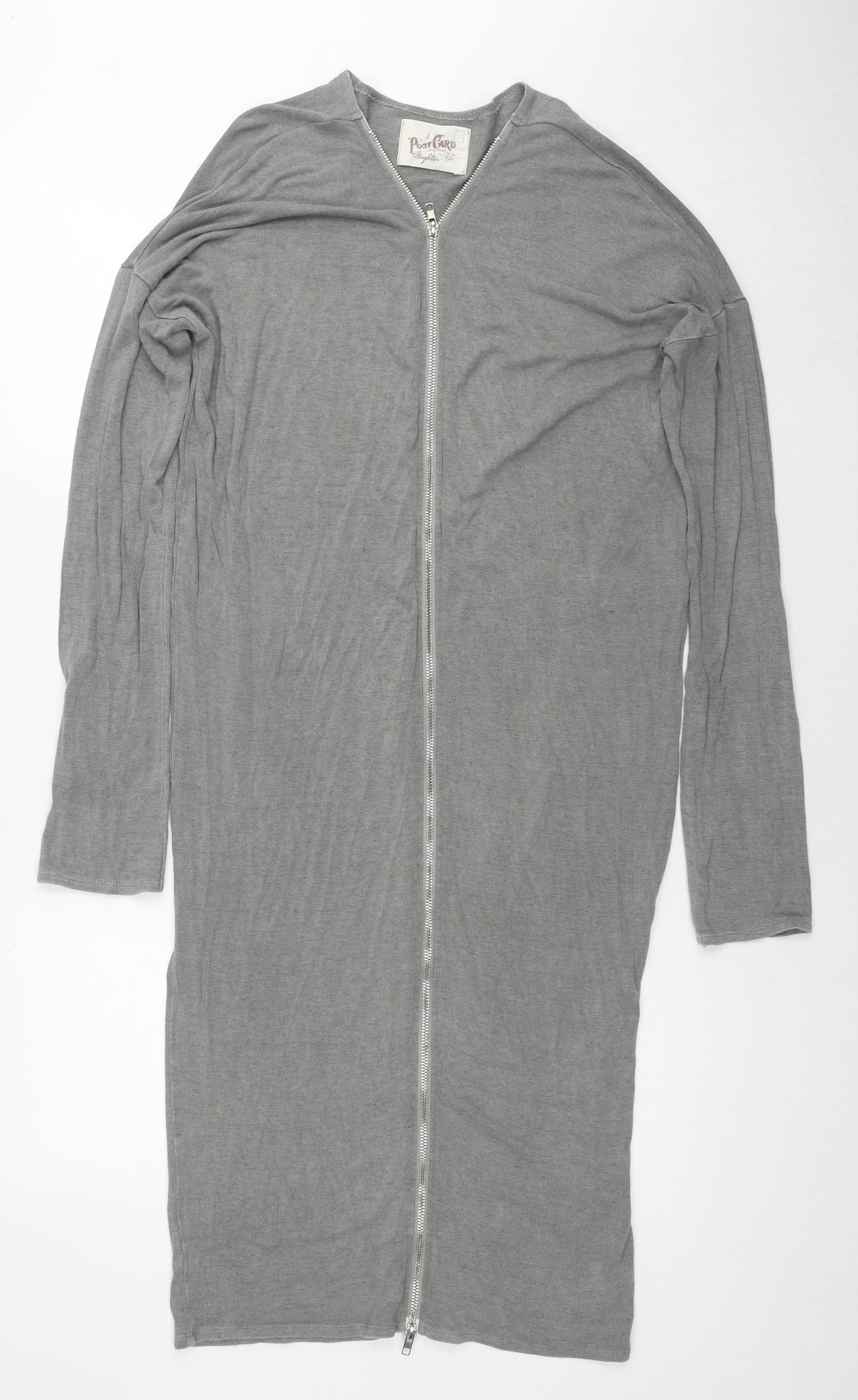 Postcard Womens Grey Viscose A-Line Size S Round Neck Zip - Label Size 2