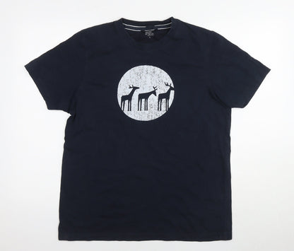 John Lewis Womens Grey Cotton Basic T-Shirt Size L Round Neck - Reindeers