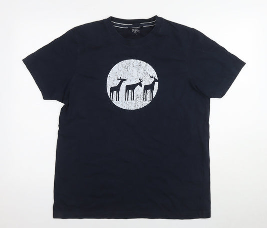 John Lewis Womens Grey Cotton Basic T-Shirt Size L Round Neck - Reindeers