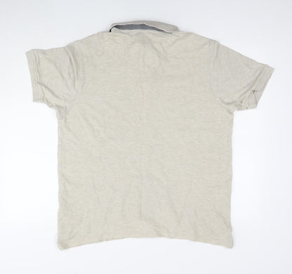 Marks and Spencer Mens Beige Cotton Polo Size L Collared Pullover