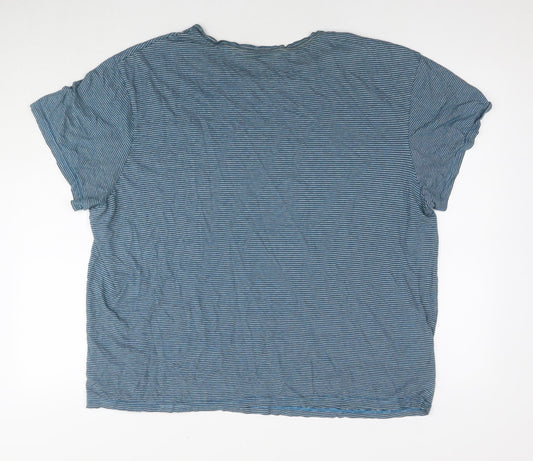 NEXT Mens Blue Striped Cotton T-Shirt Size 2XL Round Neck