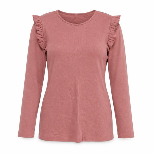 Front view of Red Herring women’s beige cotton basic blouse, size UK 14, round neck