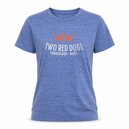 Alternative Earth Organics Womens Blue Polyester Basic T-Shirt Size S Round Neck - Two Red Dots