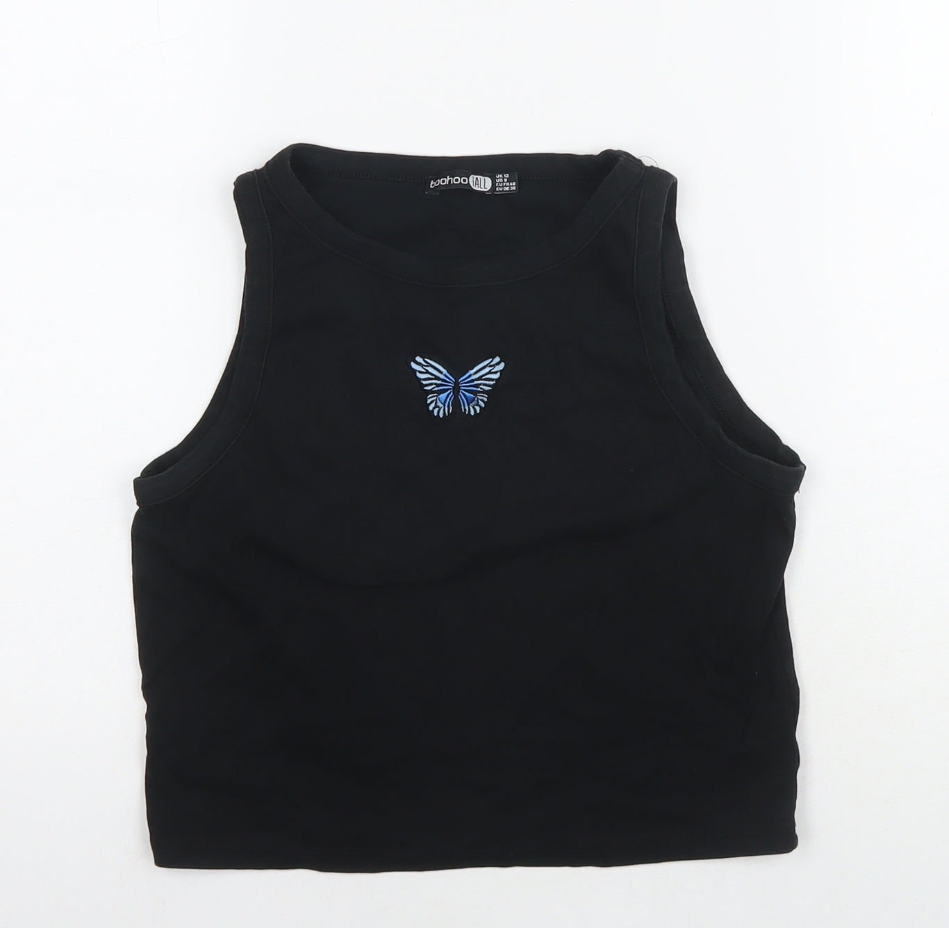 Womens UK Size 12 Boohoo Black Cropped Tank