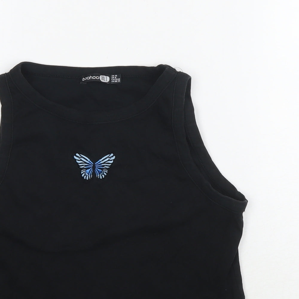Womens UK Size 12 Boohoo Black Cropped Tank