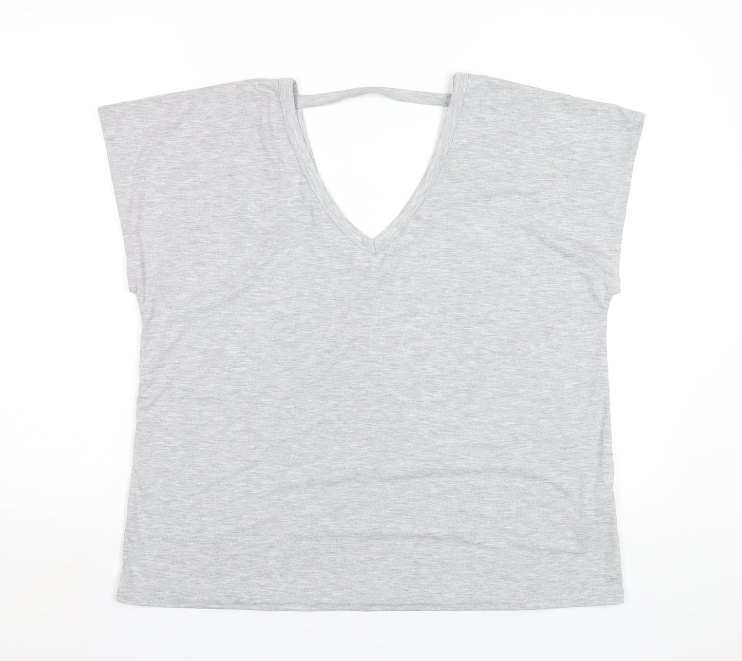 Boohoo Womens Grey Viscose Basic T-Shirt Size 18 V-Neck